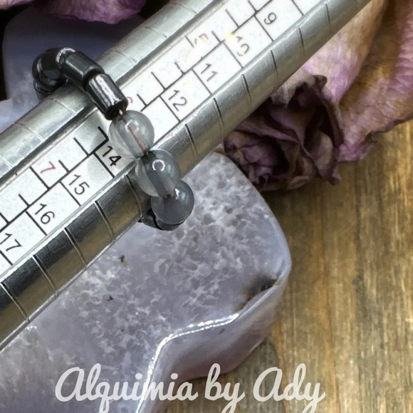 Fall Goth vibes Hematite and Labradorite beaded gem ring/handmade bohemian - Picture 3 of 7